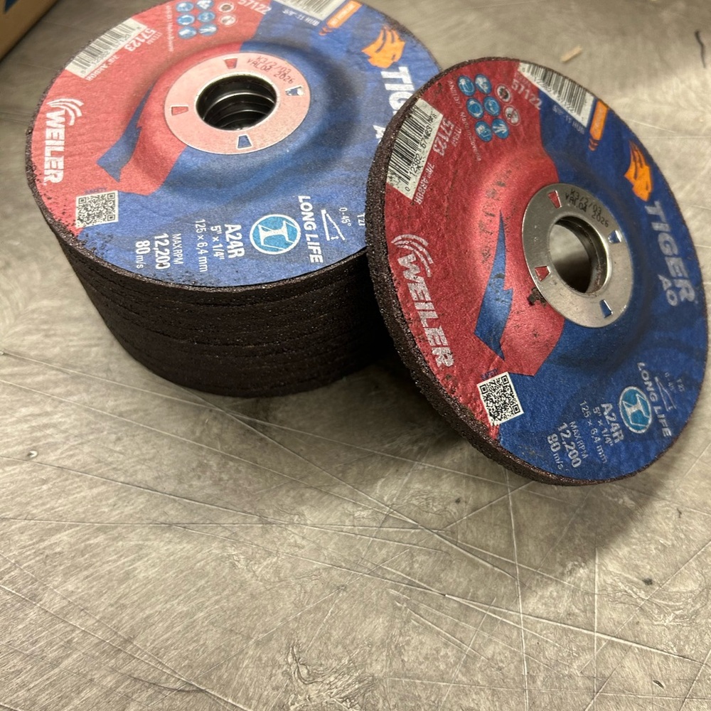 5" X 1/4" TIGER AO TYPE 27 GRINDING WHEEL, A24R, 7/8" A.H.